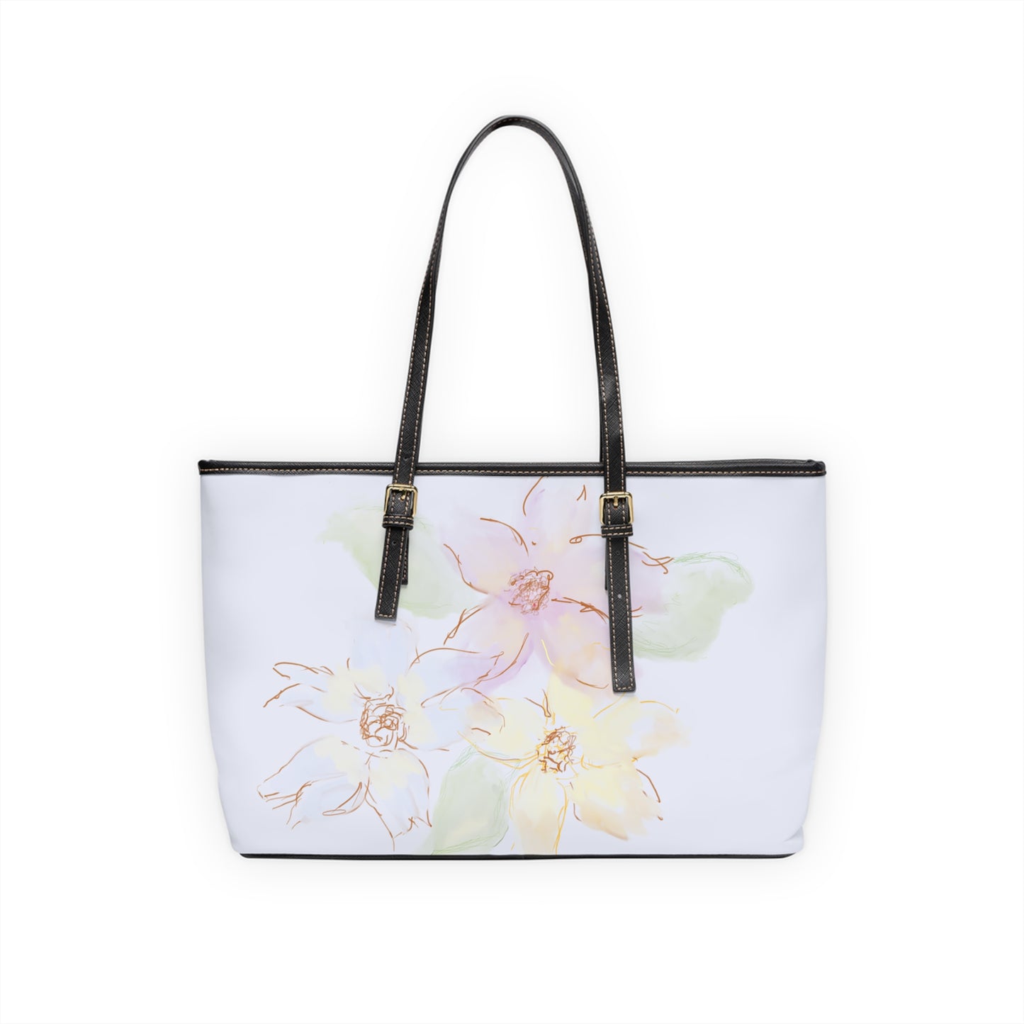Dainty Floral PU Leather Shoulder Bag - Elegant Spring Fashion Tote