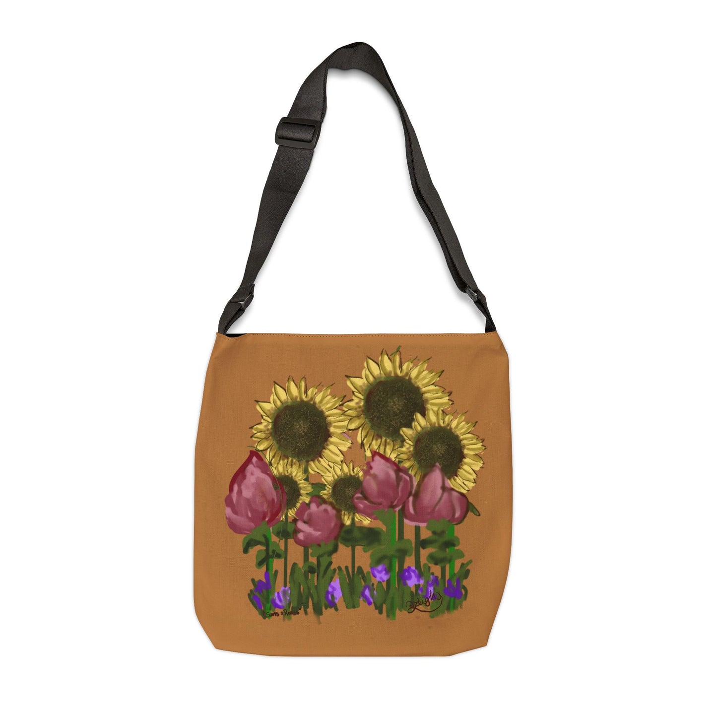Suns and Roses Adjustable Tote Bag, Floral Grocery Bag, Eco-Friendly Shopping Tote, Gift for Garden Lovers, Stylish Everyday Carry