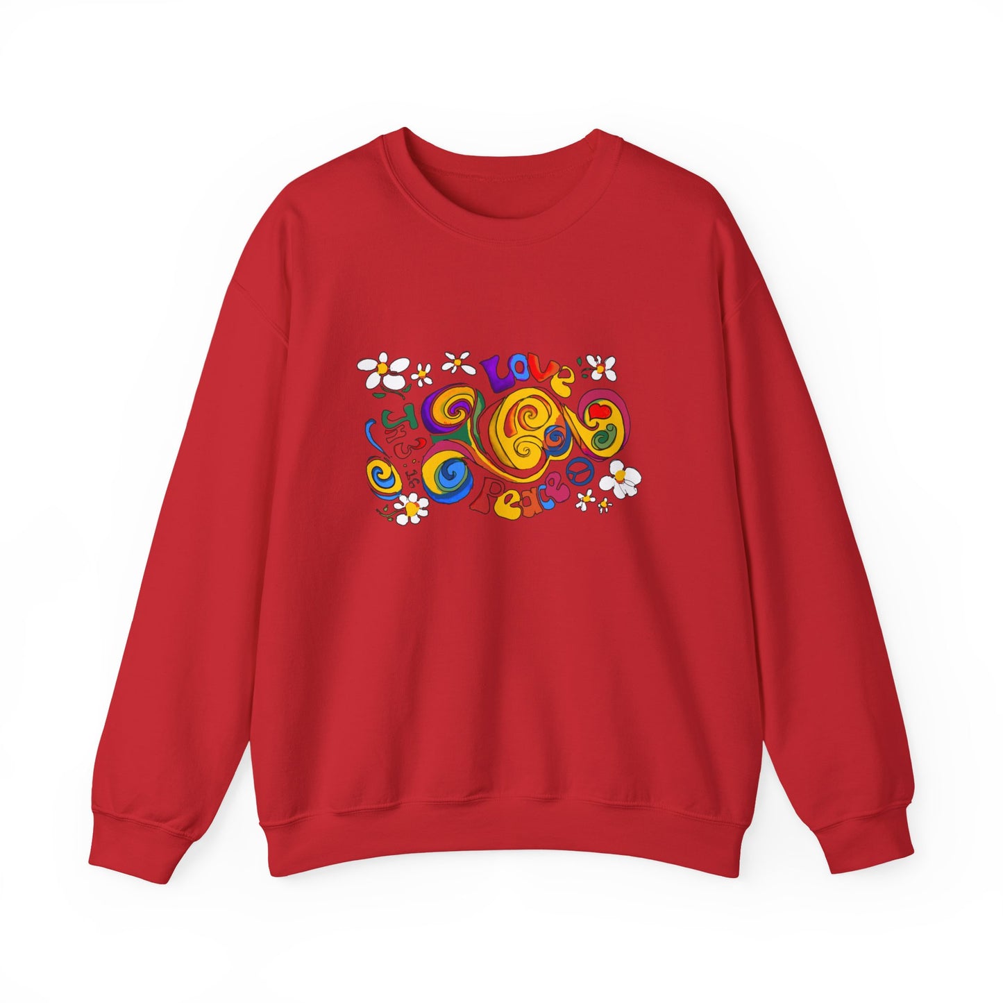Colorful Peace & Love Sweatshirt, Retro Crewneck for Cozy Days, Ideal Gift for Friends, Festival Wear, Hippie Style Clothing