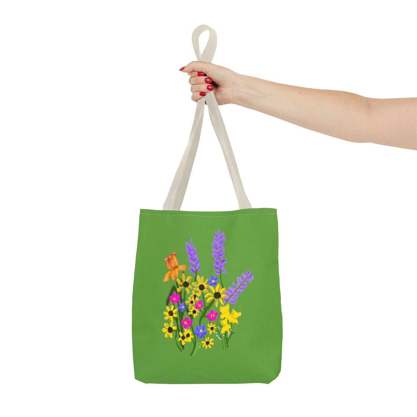 Scribbles Wildflowers - Green - Tote Bag (AOP)