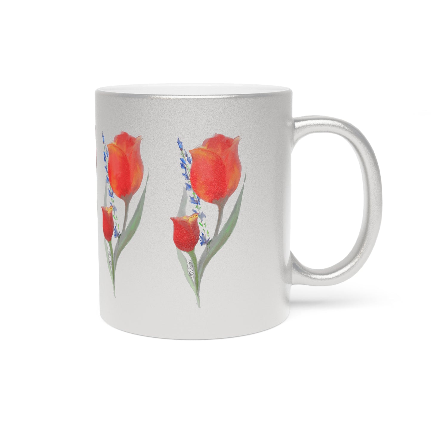 Tulips and Dragons Metallic Mug - Perfect for Coffee Lovers, Gift for Her, Mother's Day, Housewarming, Office Decor