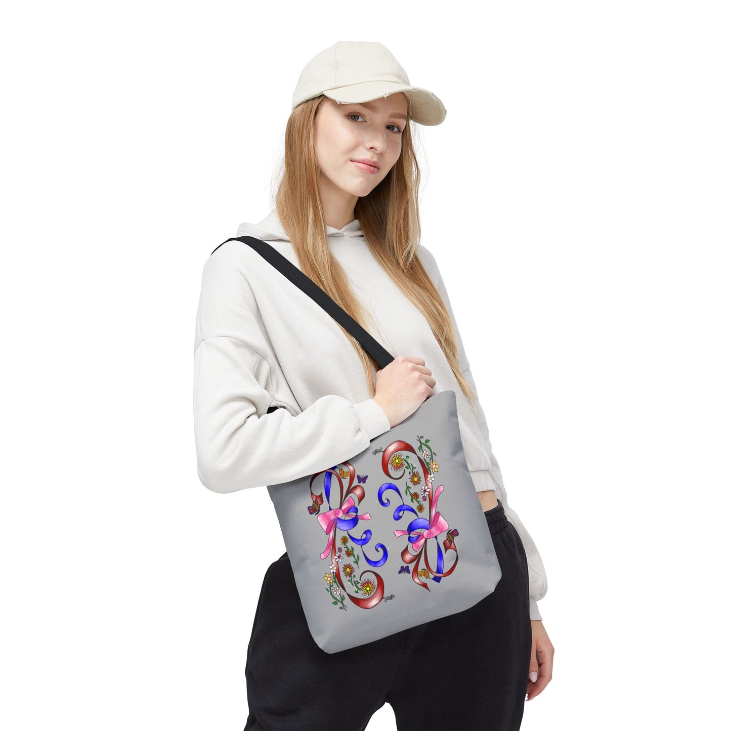 Garden Ribbons Tote Bag with Ribbon Design, Stylish Shopping Bag, Personalized Gifts, Market Tote, Eco-Friendly Carryall