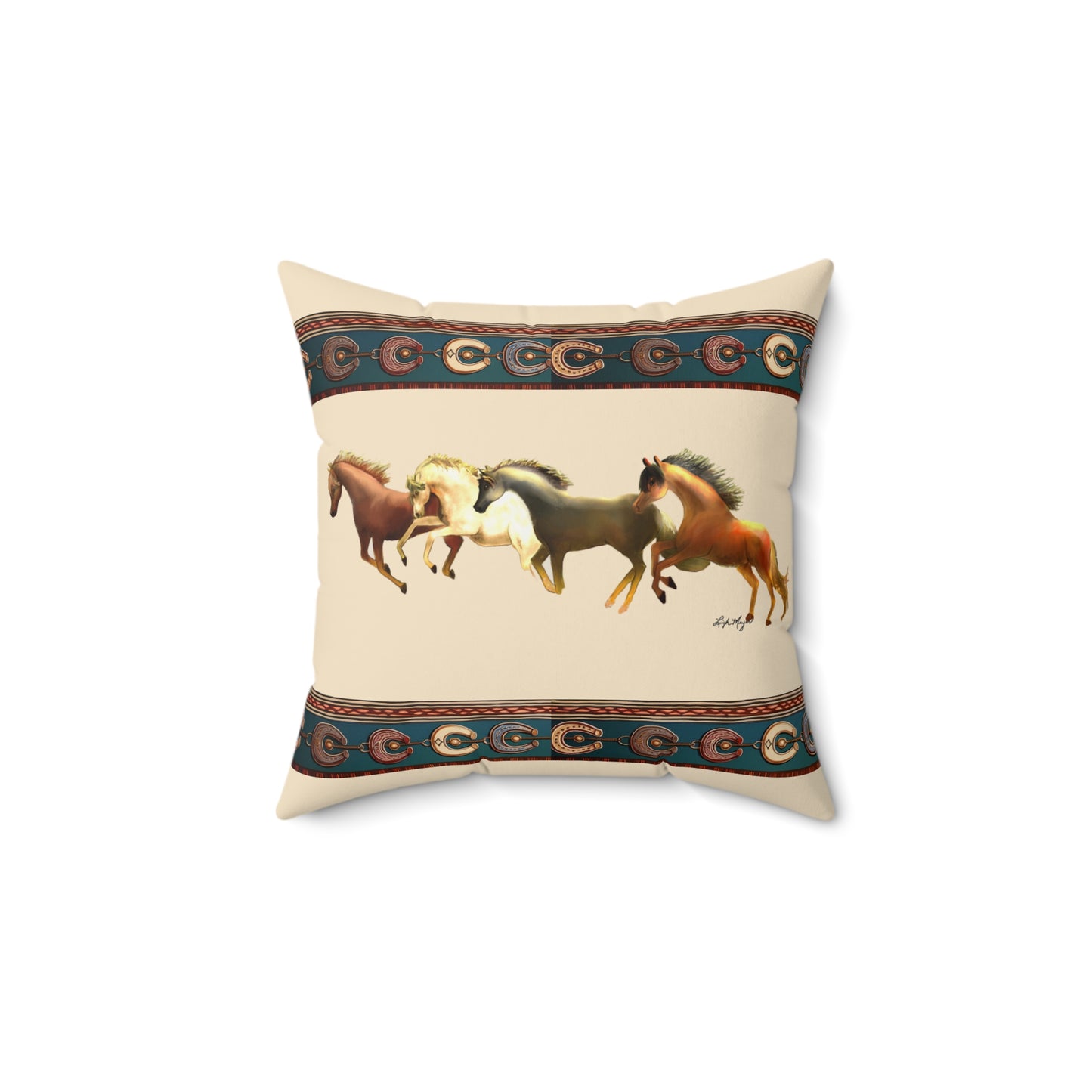 Dawn Treaders Faux Suede Pillow – Galloping Horses Design