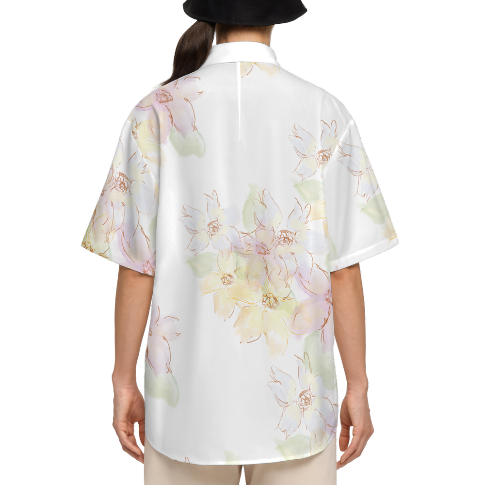 Dainty Flowers Women's Short-Sleeve Button-Up Shirt-Cotton Feel