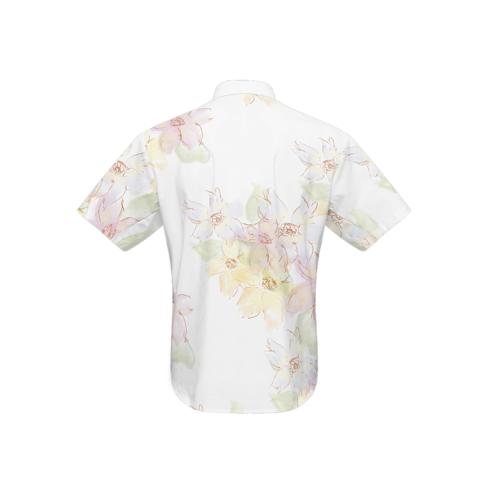 Dainty Flowers Women's Short-Sleeve Button-Up Shirt-Cotton Feel