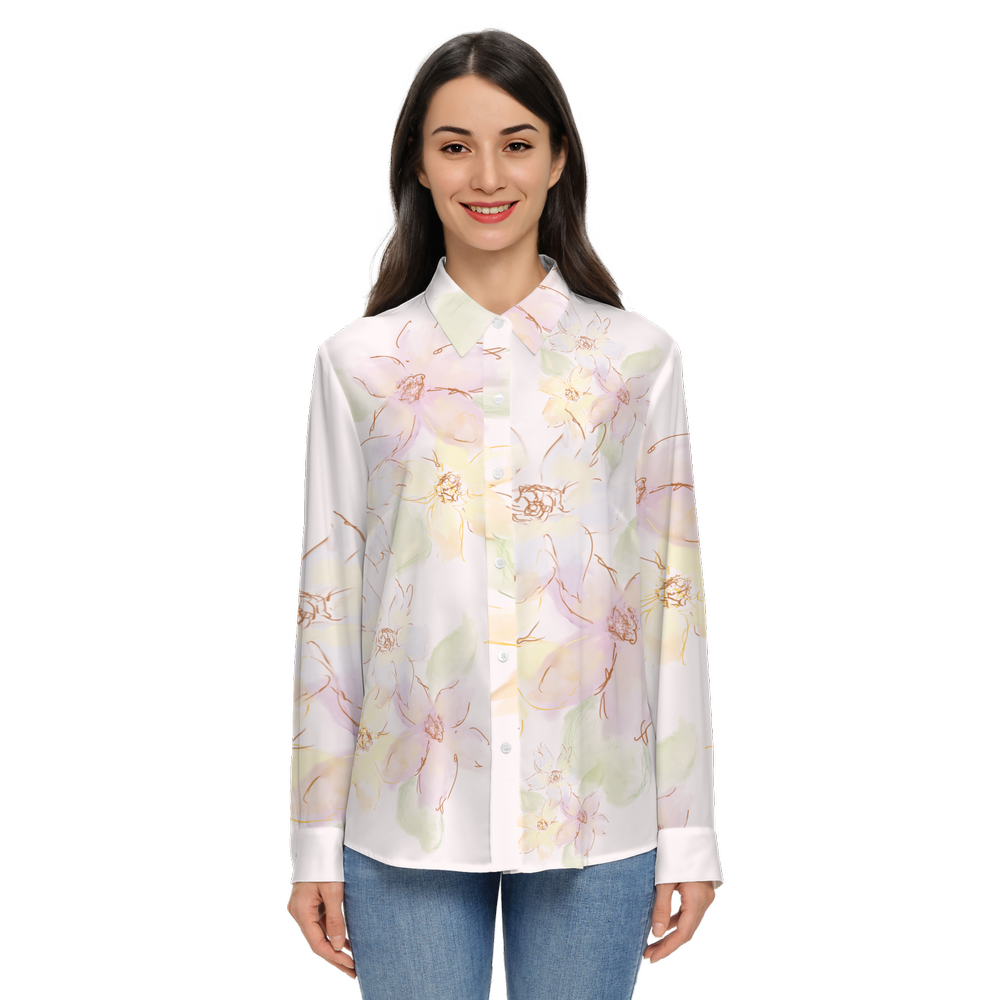 Women's Classic Long Sleeve Button-Up Shirt Silky-like Elegance