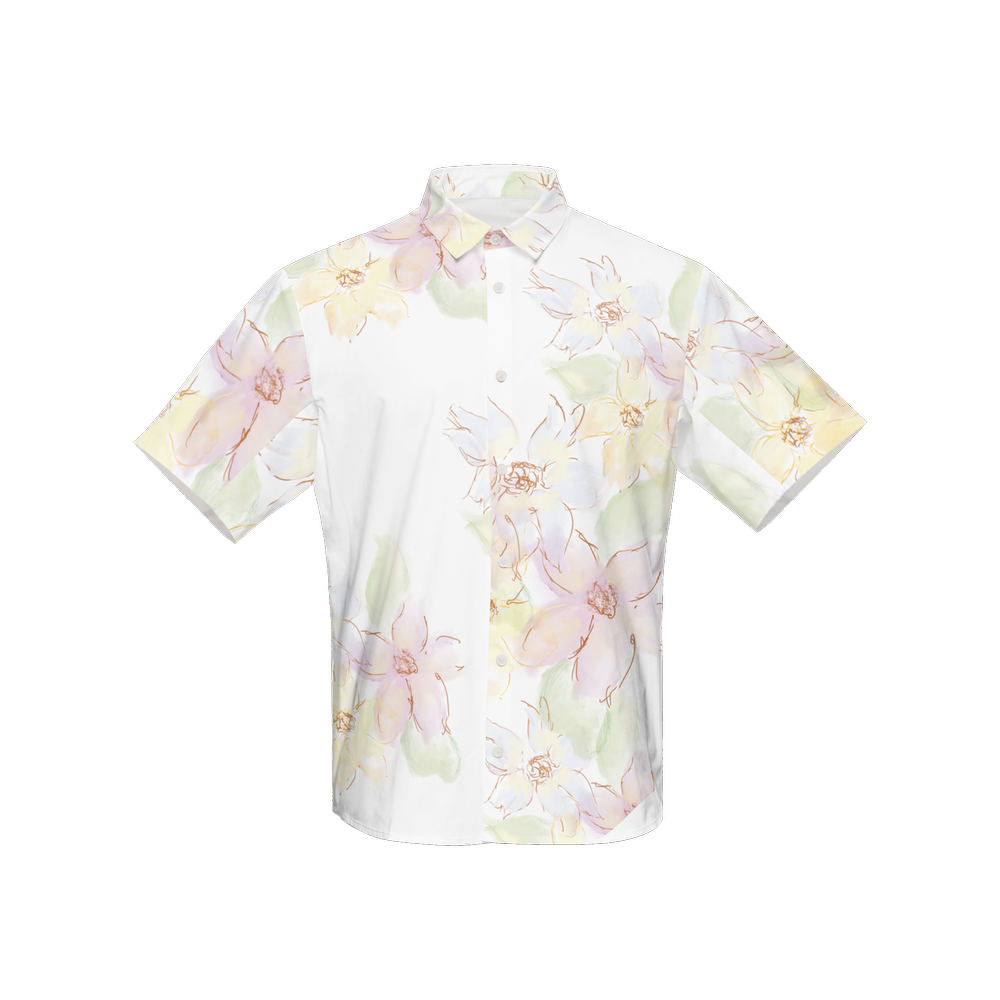 Dainty Flowers Women's Short-Sleeve Button-Up Shirt-Cotton Feel