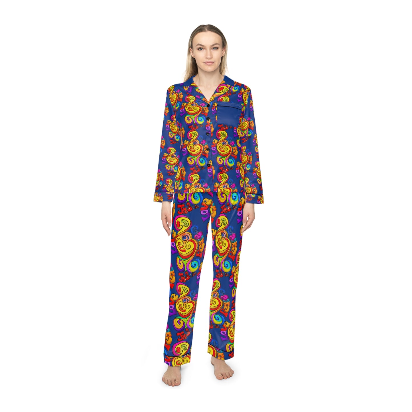 Peace and Love Women's Satin Pajamas (AOP)
