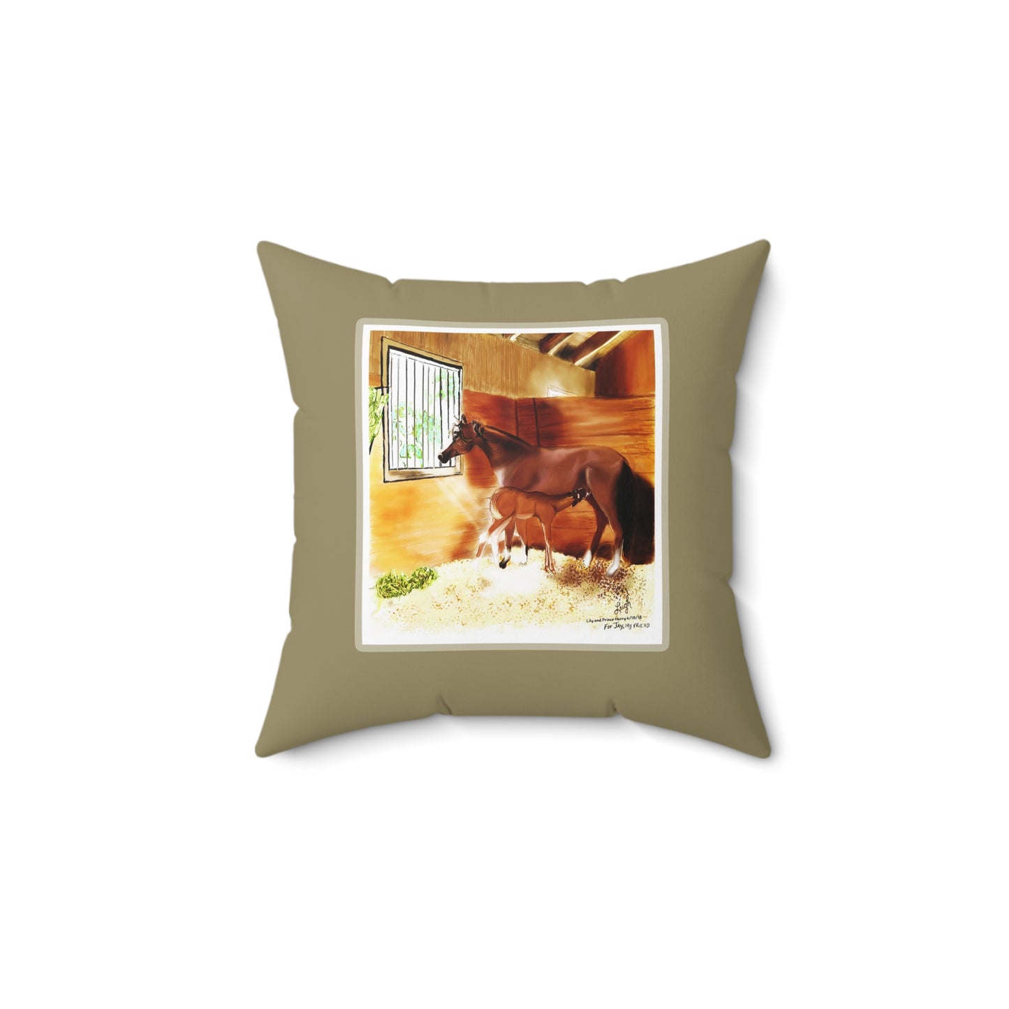 Mare & Foal (framed) Spun Polyester Square Pillow