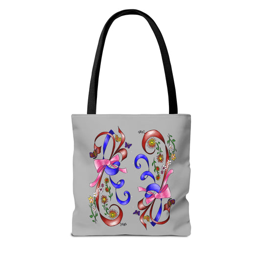 Garden Ribbons Tote Bag with Ribbon Design, Stylish Shopping Bag, Personalized Gifts, Market Tote, Eco-Friendly Carryall