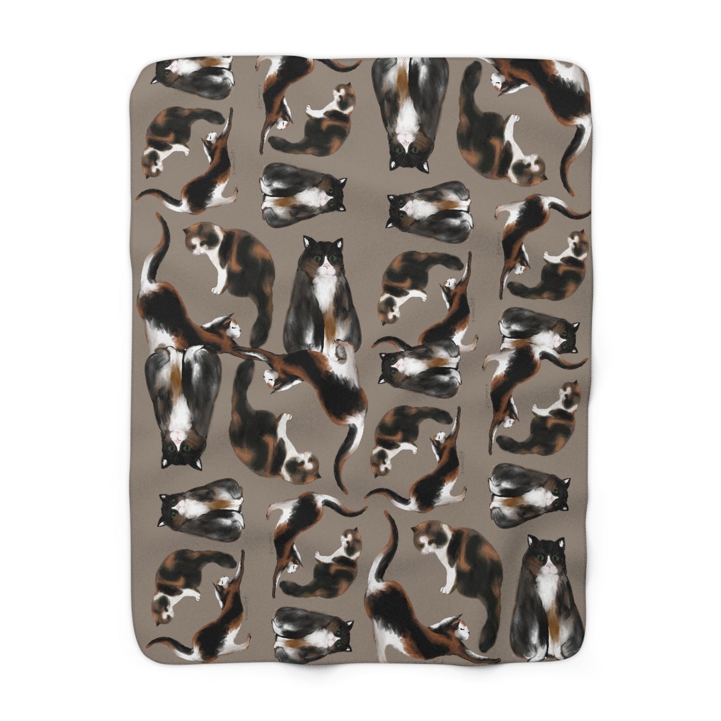 Scribbles Cats 3 Calicos - Taupe - Sherpa Fleece Blanket