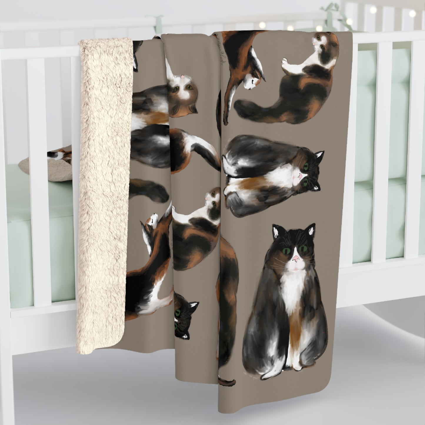 Scribbles Cats 3 Calicos - Taupe - Sherpa Fleece Blanket