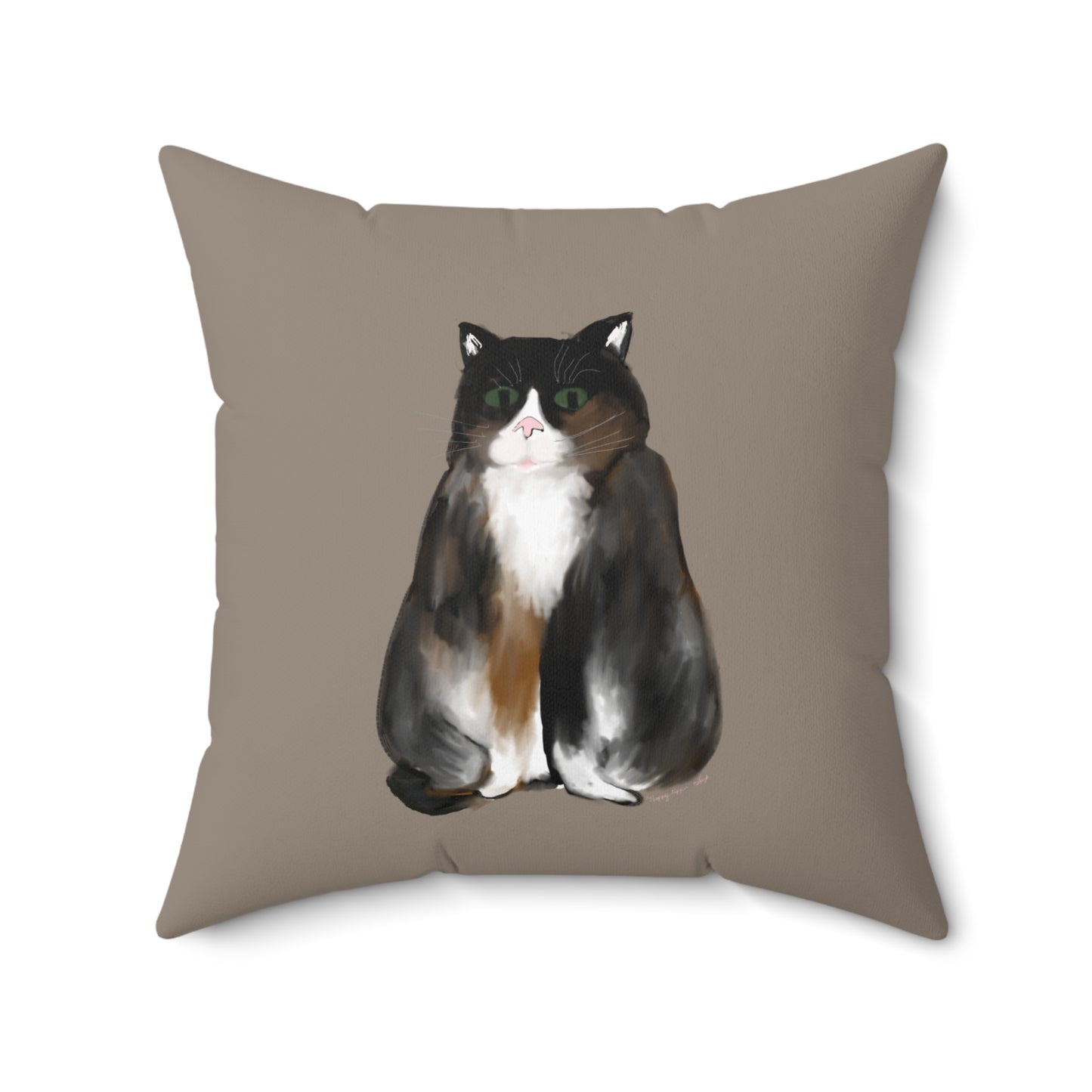 Scribble Cats 3 Calicos - Taupe - Spun Polyester Square Pillow