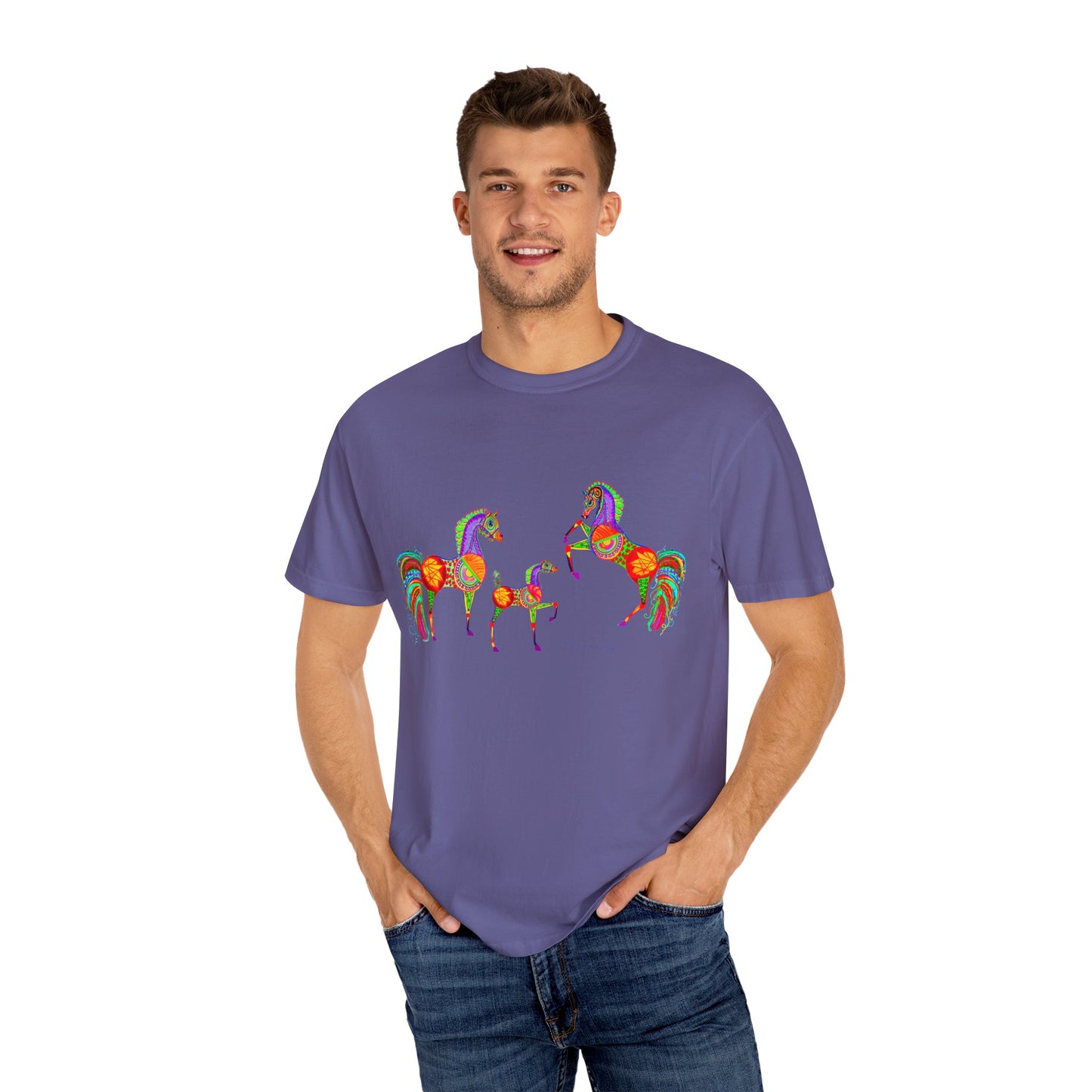 Vibrant Arabian Horses Unisex T-Shirt – Colorful Graphic Tee for Horse Lovers