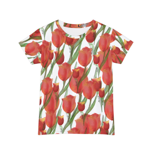 Vibrant Tulip Time Short Sleeve Shirt for Women - Floral Summer Top