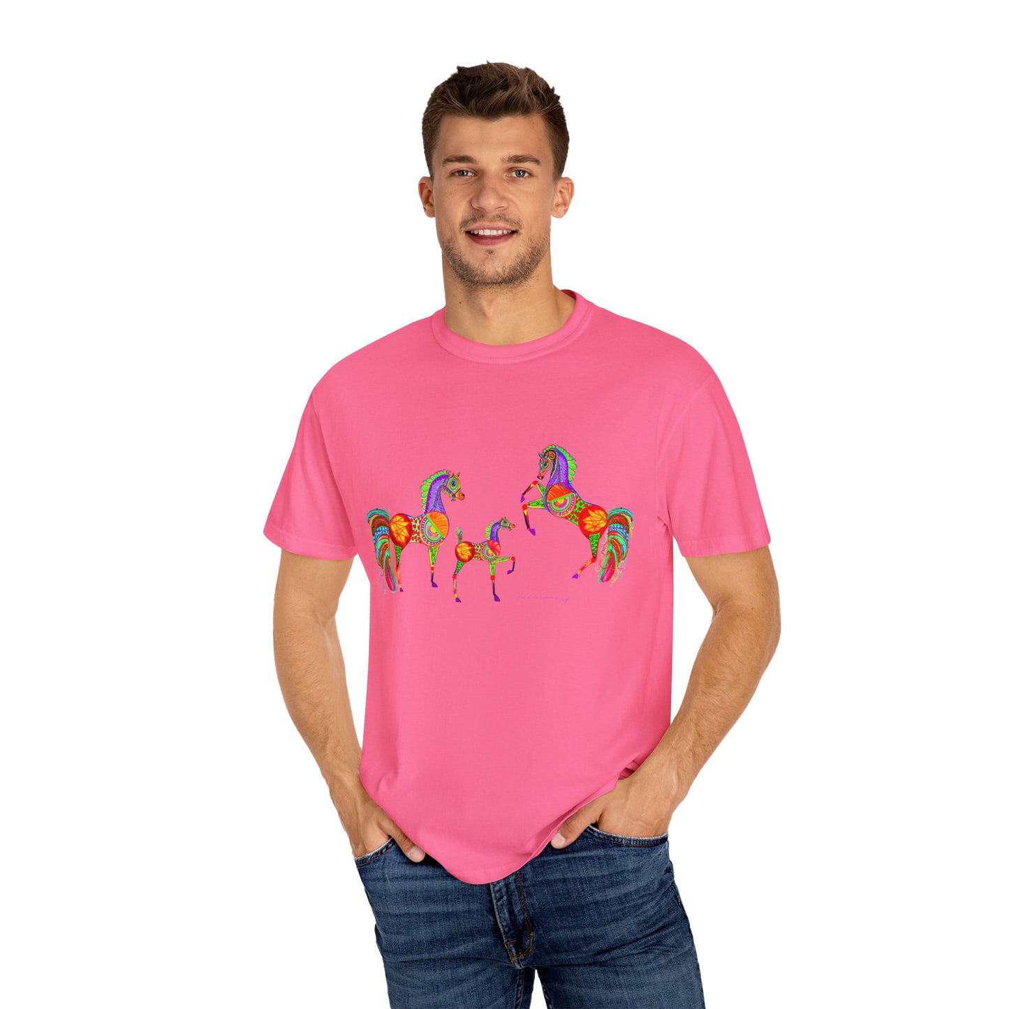 Vibrant Arabian Horses Unisex T-Shirt – Colorful Graphic Tee for Horse Lovers