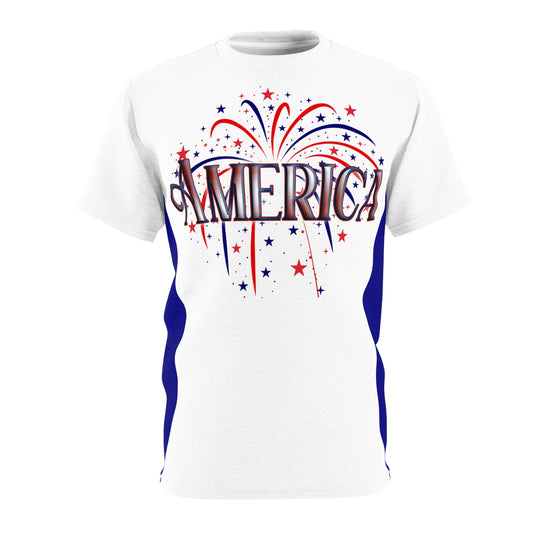 Patriotic Fireworks Tee for Celebrations, 4th of July Shirt, Unisex Summer Apparel, Festival Outfit, Firework Print Tee