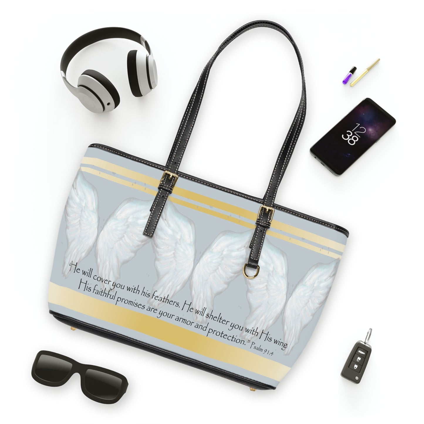 Inspirational PU Leather Shoulder Bag with Angel Wings and Bible Verse