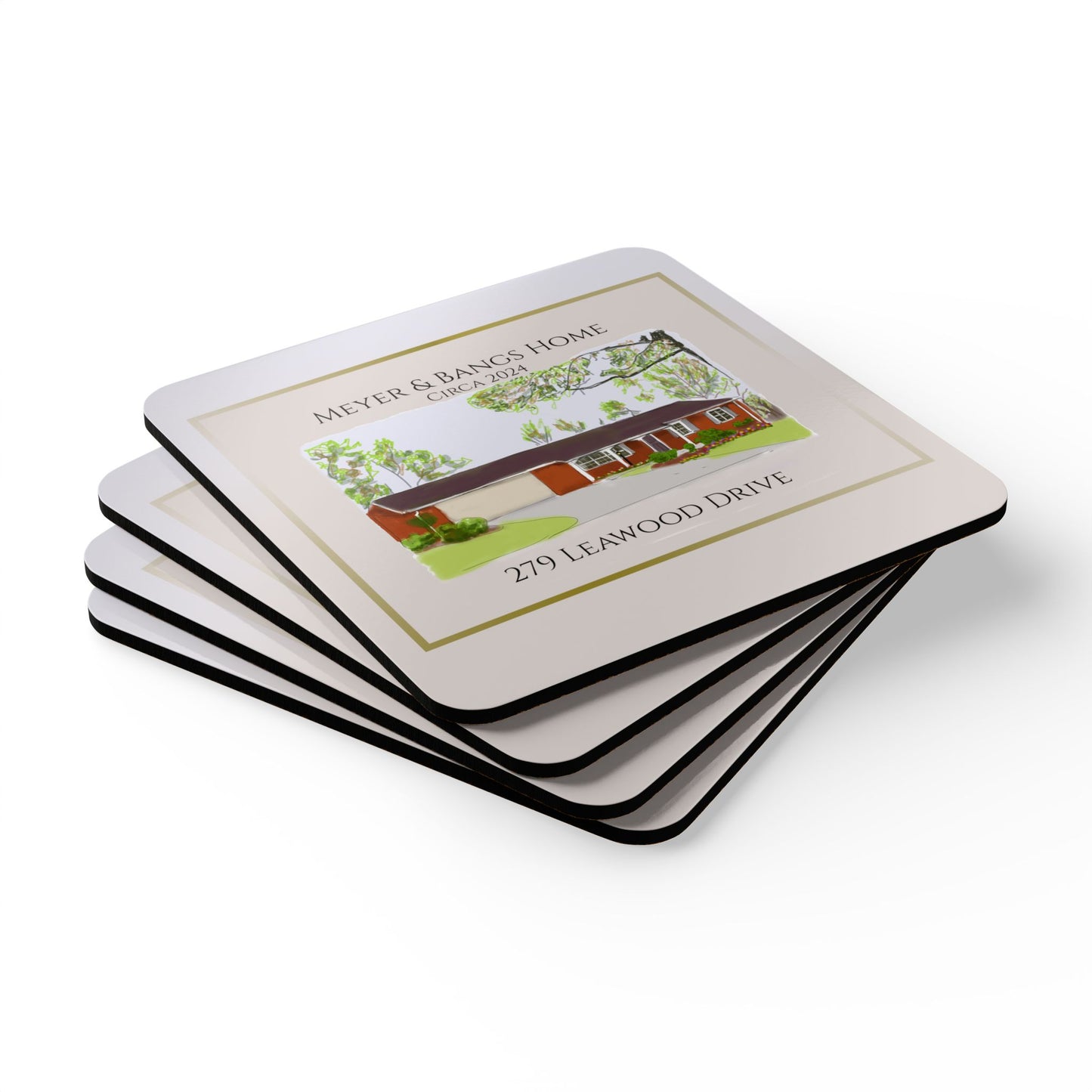 Personalized Corkwood Coaster Set - Custom Home Design