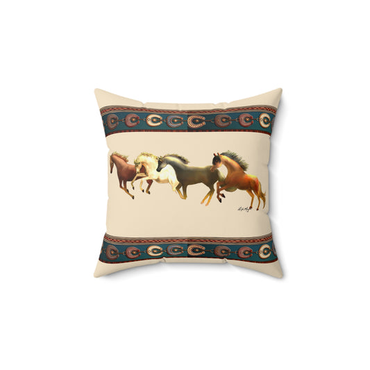 Dawn Treaders Faux Suede Pillow – Galloping Horses Design