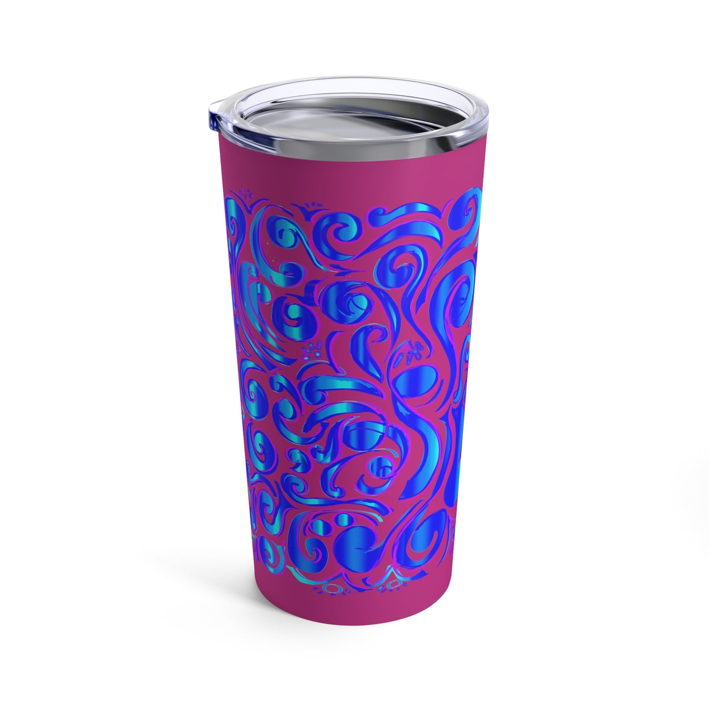 Tumbler 20oz Tooled Leather Blue on Hot Pink
