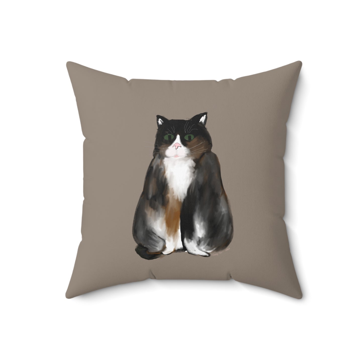 Scribble Cats 3 Calicos - Taupe - Spun Polyester Square Pillow