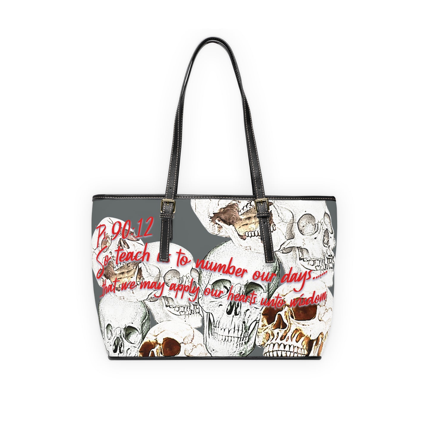 Psalm 90:12 PU Leather Shoulder Bag with Artistic Skull Design - Stylish Tote for Fashion Enthusiasts