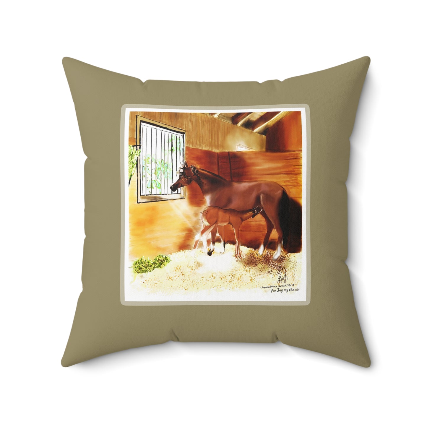 Mare & Foal (framed) Spun Polyester Square Pillow