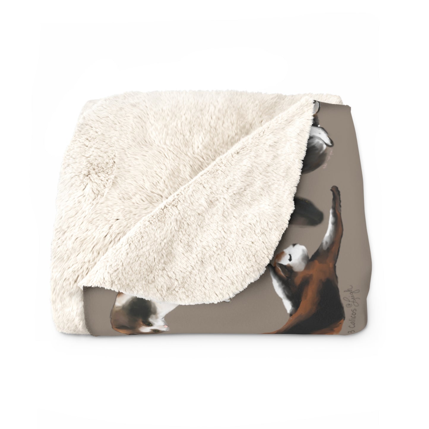 Scribbles Cats 3 Calicos - Taupe - Sherpa Fleece Blanket