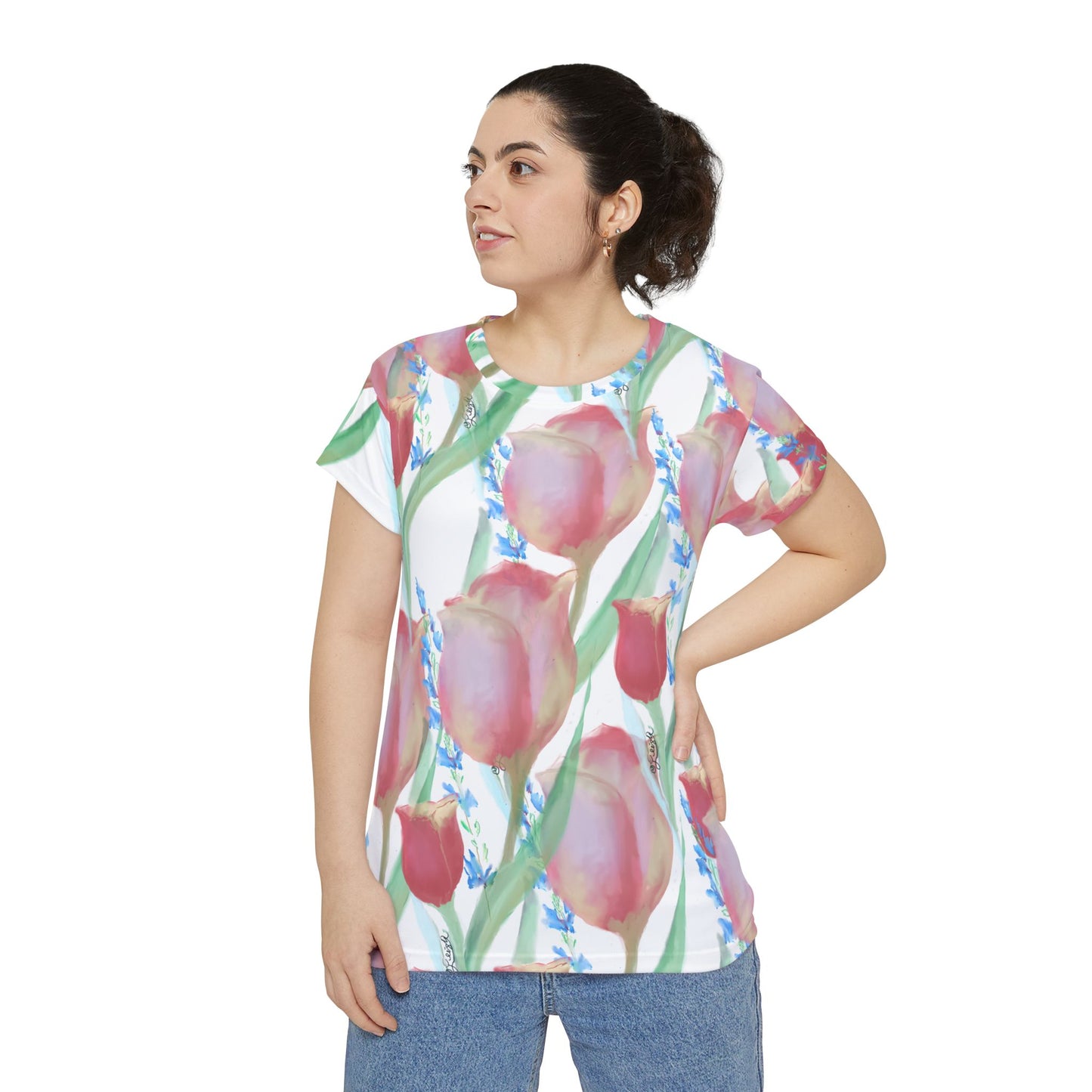 Pink Tulips - Women's Short Sleeve Shirt (AOP)