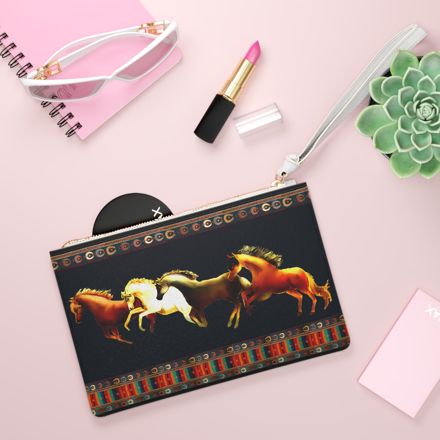 Dawn Treaders Blue Horse Clutch Bag - Stylish Accessory for Horse Lovers