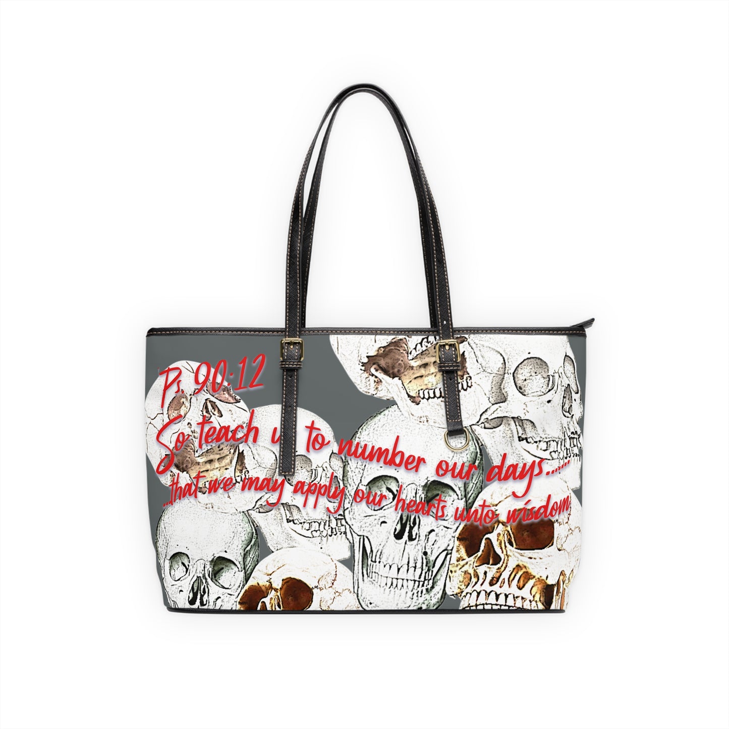 Psalm 90:12 PU Leather Shoulder Bag with Artistic Skull Design - Stylish Tote for Fashion Enthusiasts