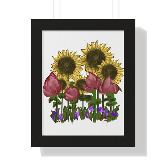 Suns and Roses - Vertical Poster - Sunflower & Rose Decor, Wall Art for Home, Botanical Print, Gift for Nature Lovers, Spring Decor