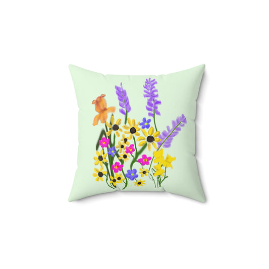Scribbles Wildflowers - light green - Spun Polyester Square Pillow