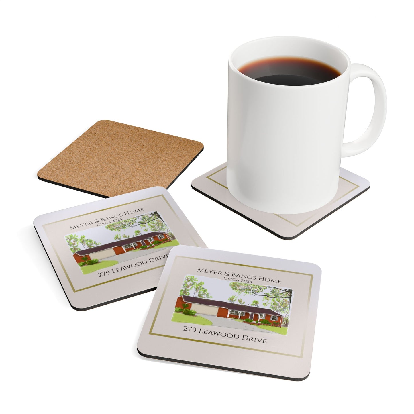 Personalized Corkwood Coaster Set - Custom Home Design