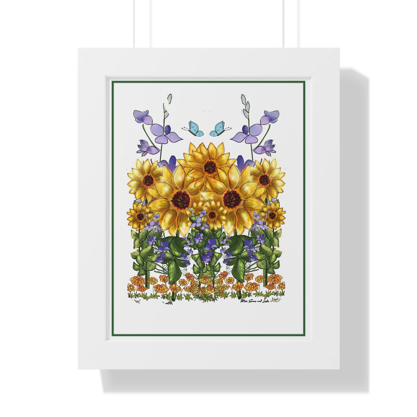 Bright Floral Framed Vertical Poster, Sunflower Art Print, Garden Decor, Nature Wall Art, Spring Home Decor, Gift for Garden Lovers