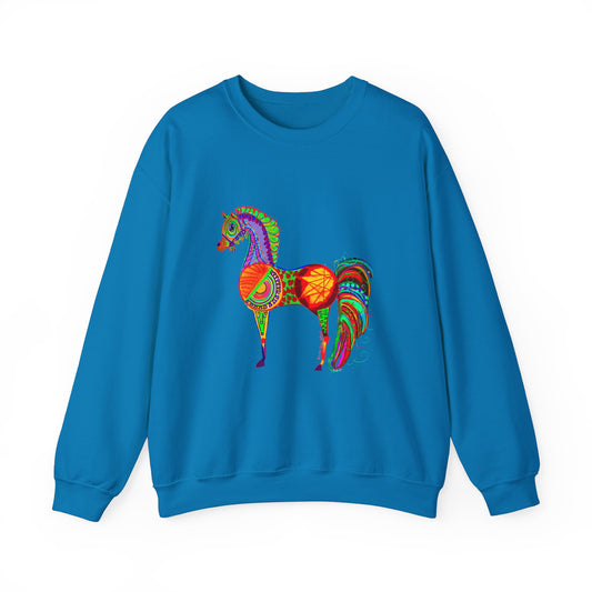 Colorful Boho Horse in Saffire Crewneck Sweatshirt - Unisex Heavy Blend™