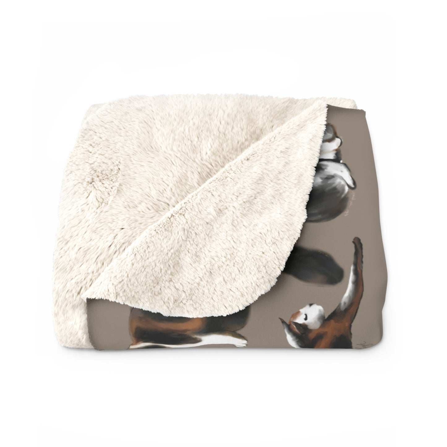 Scribbles Cats 3 Calicos - Taupe - Sherpa Fleece Blanket