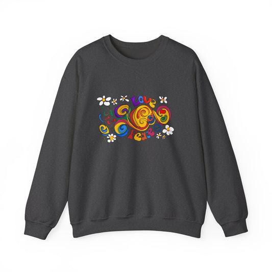 Colorful Peace & Love Sweatshirt, Retro Crewneck for Cozy Days, Ideal Gift for Friends, Festival Wear, Hippie Style Clothing