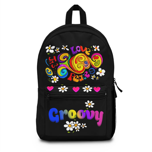 Love and Peace Backpack - Stylish Bag for School, Travel, or Festivals, Love & Peace Design, Gift for Hippie or Retro Enthusiasts