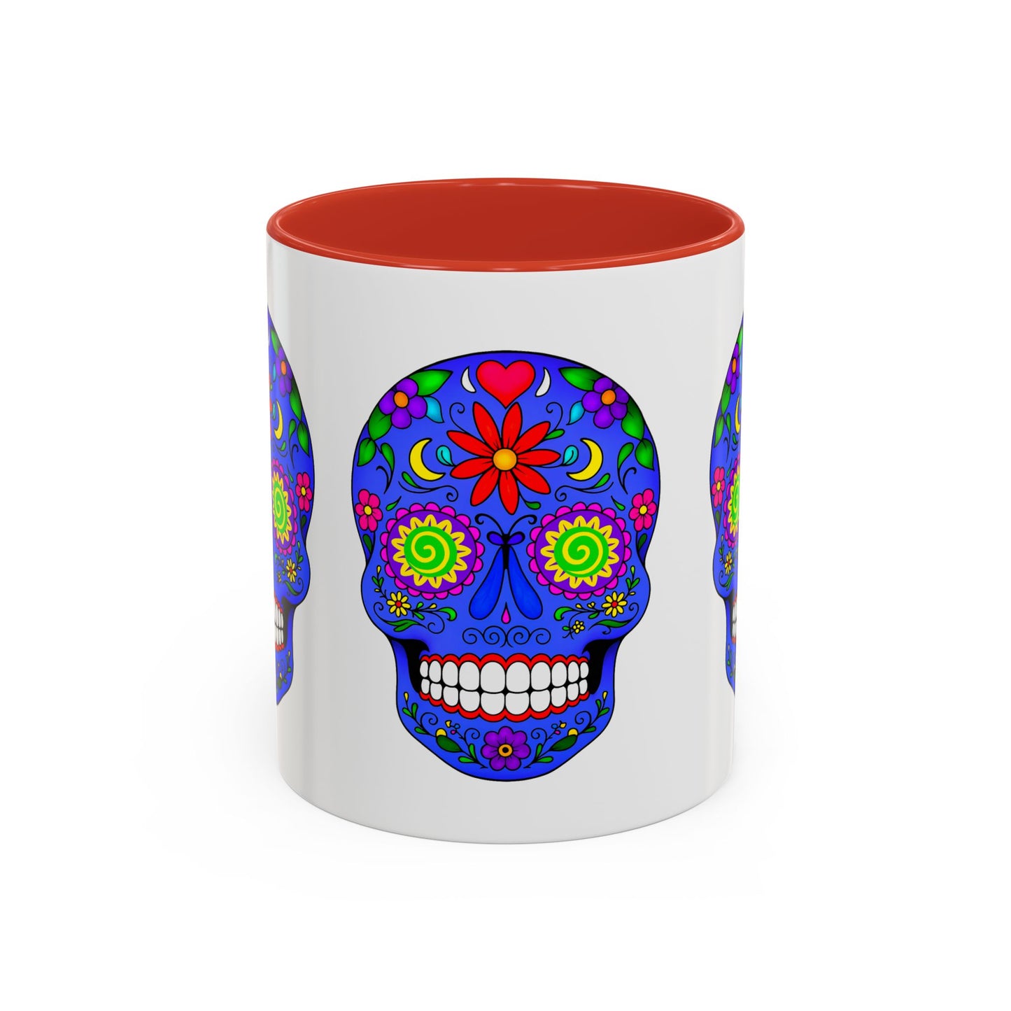 Colorful Sugar Skull Accent Coffee Mug - Royal Blue - Perfect for Day of the Dead Celebrations