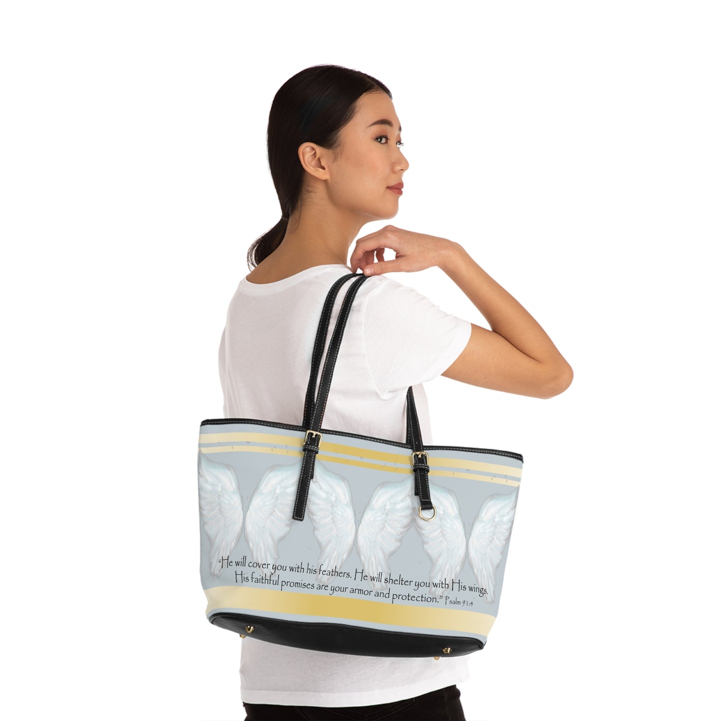 Inspirational PU Leather Shoulder Bag with Angel Wings and Bible Verse