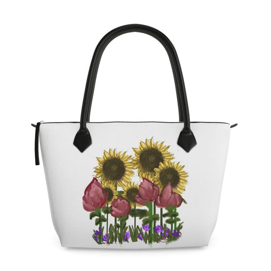 Suns and Roses Zip Top Leather Bag