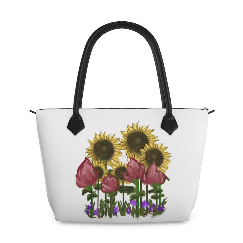 Suns and Roses Zip Top Leather Bag