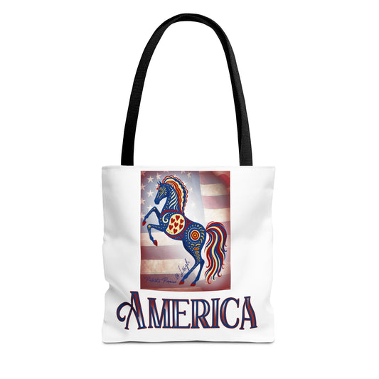 Patriot Horse  "Defender"  Tote Bag, USA Pride, Gift for Horse Lovers, Summer Outing, Festival Tote, Americana Style