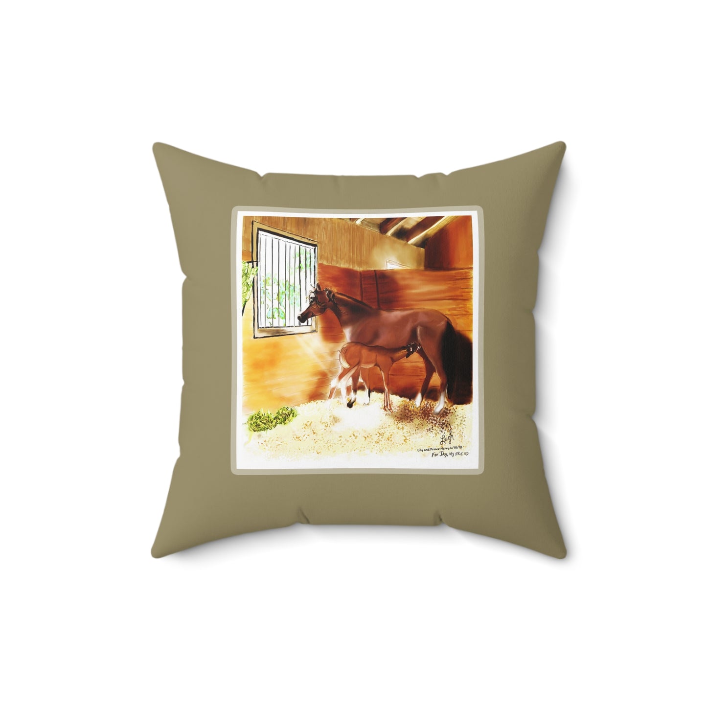 Mare & Foal (framed) Spun Polyester Square Pillow