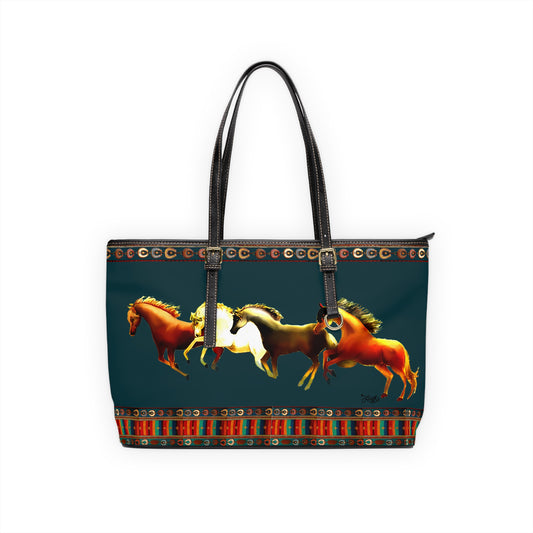 Dawn Treaders Teal/Green PU Leather Shoulder Bag - Stylish Tote for Horse Lovers