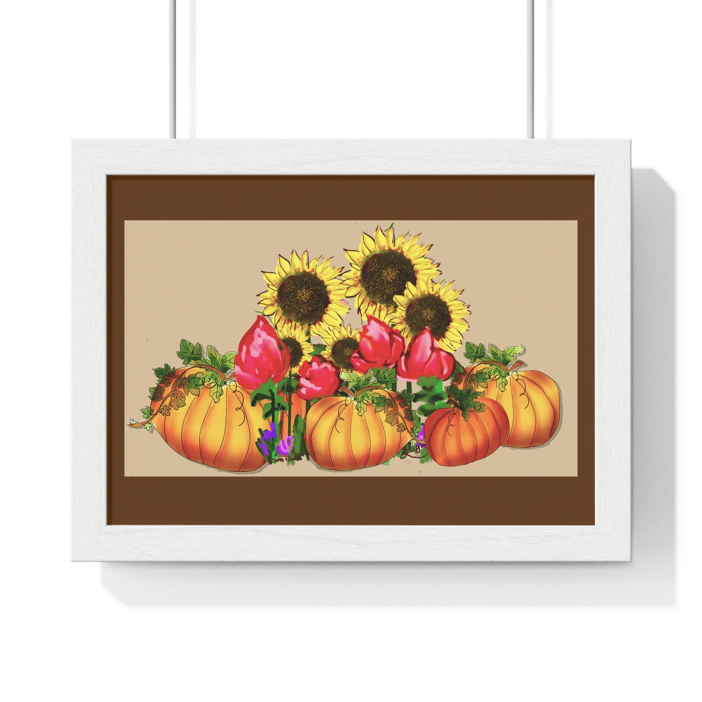 Autumn Harvest Framed Poster | Fall Decor, Pumpkin Art, Sunflower Wall Art, Thanksgiving Decoration, Rustic Home Decor