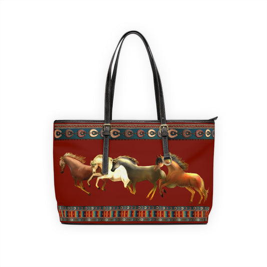 Dawn Treaders PU Leather Shoulder Bag - Stylish Horse Print Tote for Animal Lovers