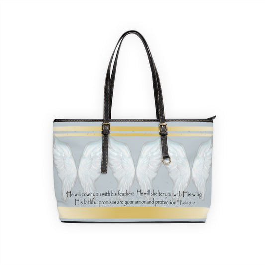 Inspirational PU Leather Shoulder Bag with Angel Wings and Bible Verse